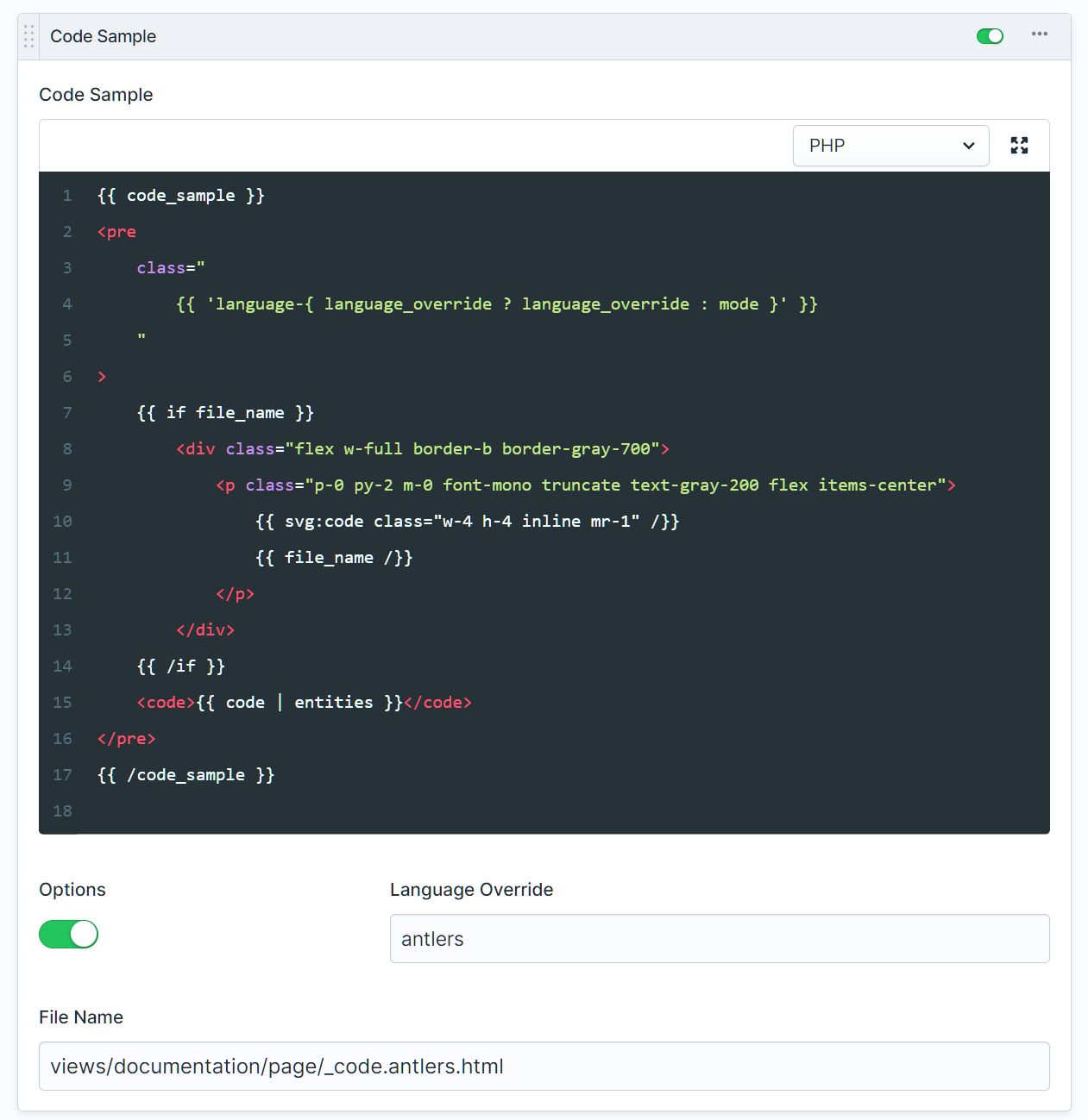 An example of the Code Sample set.